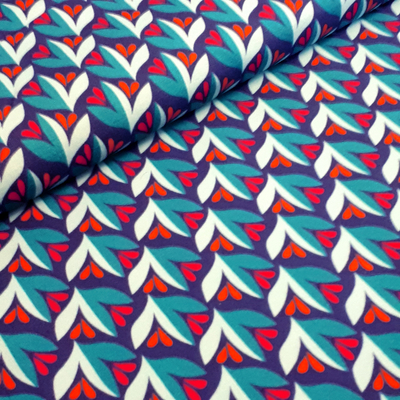 Baumwolljersey Leafy Canopy Blau-Rot von Hamburger Liebe